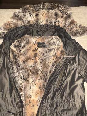 Gil Bret Metallic Olive Fur Lined Hooded Parka Winter Utility Jacket Sz US 8 Med